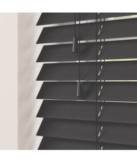 50mm Slat Black Real Bamboo Wood Venetian Blind With Strings 120cm Drop