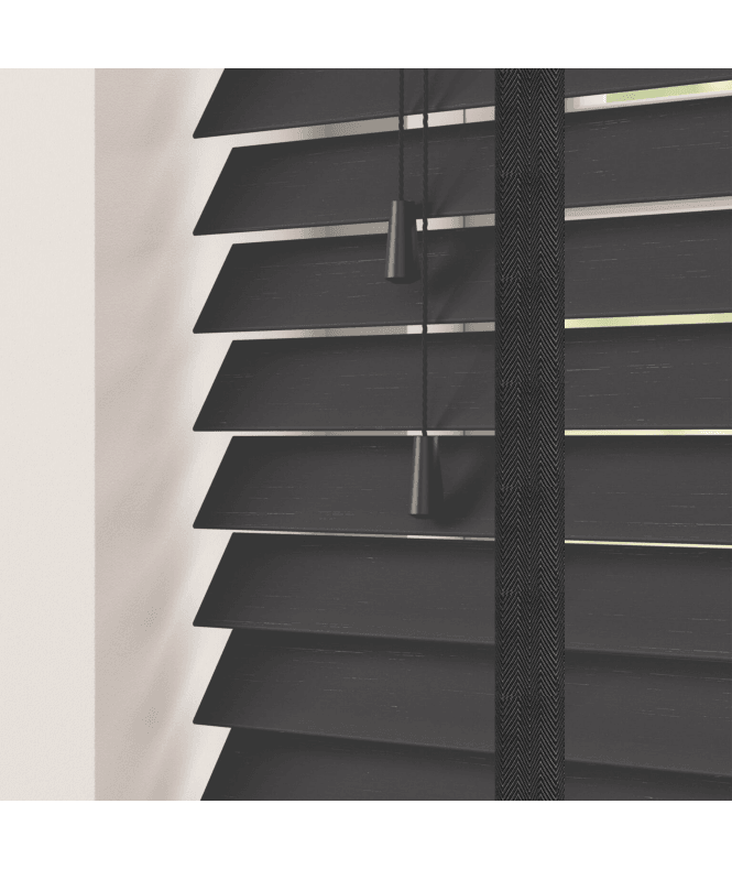 Sunwood 50mm Slat Black Real Bamboo Wood Venetian Blind With Tapes 120cm Drop