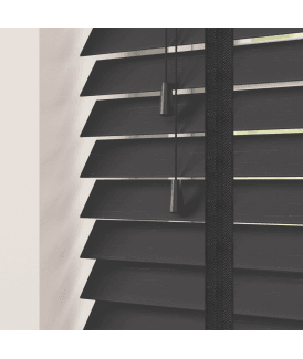50mm Slat Black Real Bamboo Wood Venetian Blind With Tapes 120cm Drop