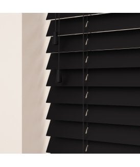 50mm Slat Black Real Wood Venetian Blind With Strings 120cm Drop