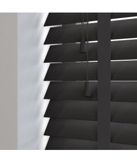 50mm Slat Black Real Wood Venetian Blind With Tapes 120cm Drop