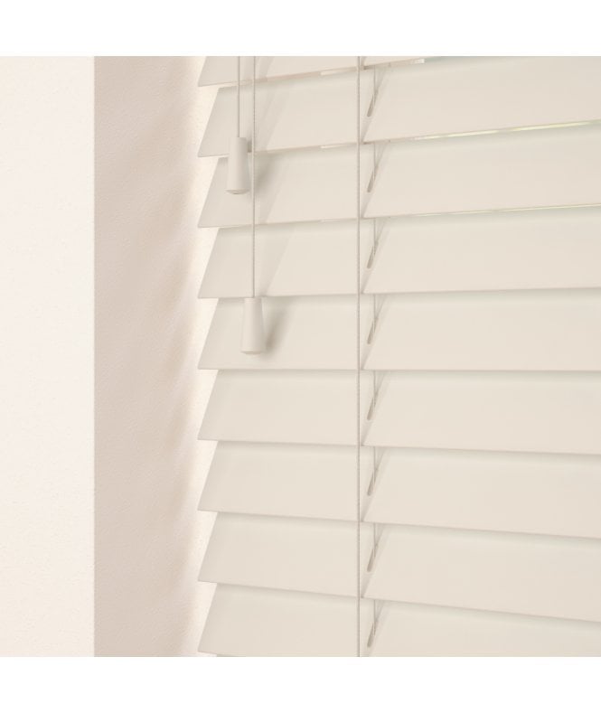 Sunwood 50mm Slat Cream Real Wood Venetian Blind With Strings 120cm Drop