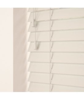 50mm Slat Cream Real Wood Venetian Blind With Strings 120cm Drop