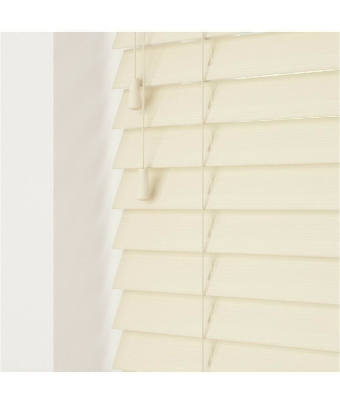 Sunwood 50mm Slat Creme Faux Wood Venetian Blind With Strings 120cm Drop