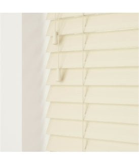 50mm Slat Creme Faux Wood Venetian Blind With Strings 120cm Drop