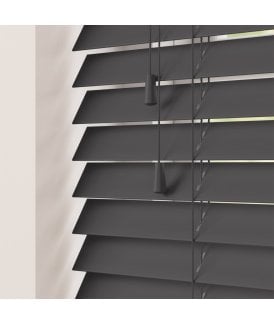50mm Slat Dark Grey Faux Wood Venetian Blind With Strings 120cm Drop
