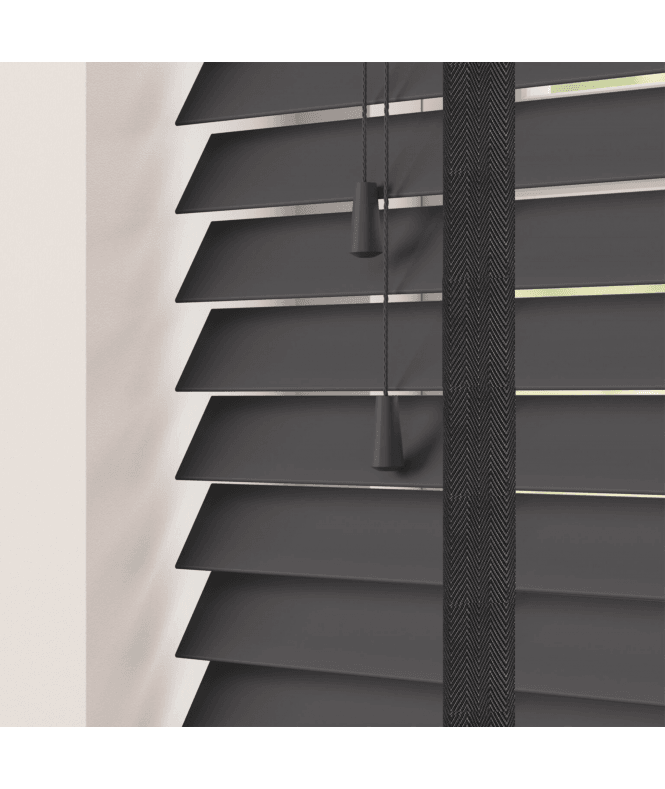 Sunwood 50mm Slat Dark Grey Faux Wood Venetian Blind With Tapes 120cm Drop