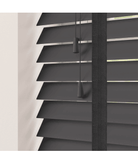 50mm Slat Dark Grey Faux Wood Venetian Blind With Tapes 120cm Drop