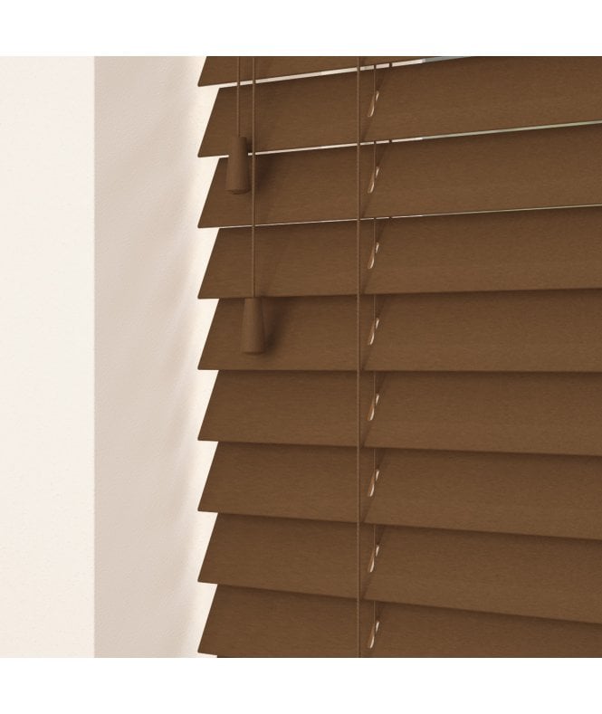 Sunwood 50mm Slat Dark Oak Real Wood Venetian Blind With Strings 120cm Drop