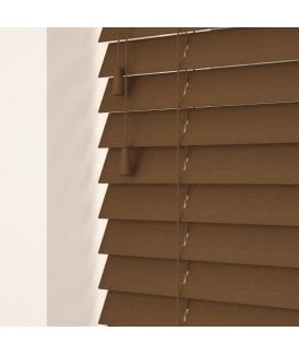 50mm Slat Dark Oak Real Wood Venetian Blind With Strings 120cm Drop