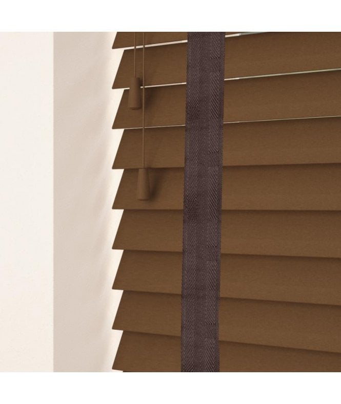 Sunwood 50mm Slat Dark Oak Real Wood Venetian Blind With Tapes 120cm Drop