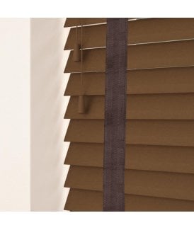 50mm Slat Dark Oak Real Wood Venetian Blind With Tapes 120cm Drop
