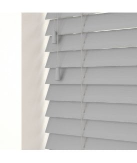 50mm Slat Dove Grey Faux Wood Venetian Blind With Strings 120cm Drop