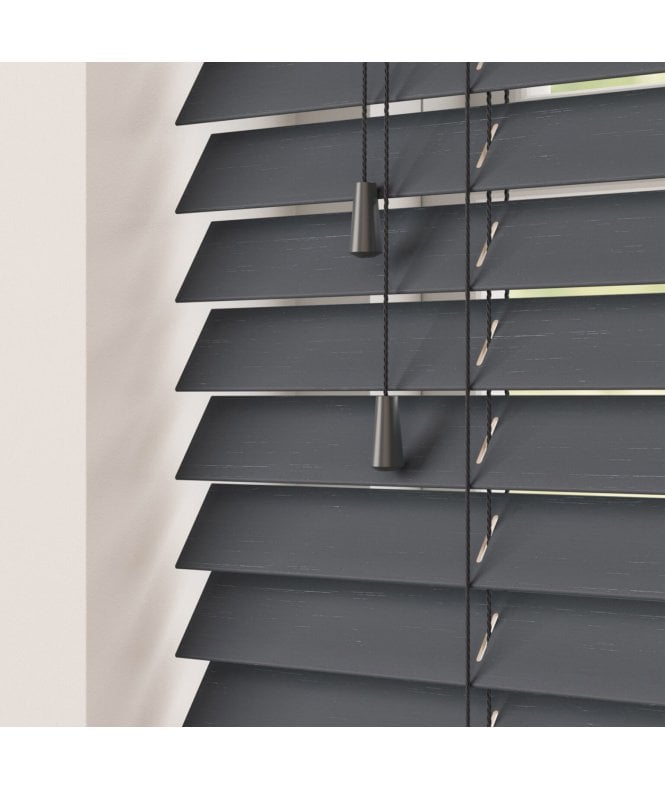 Sunwood 50mm Slat Grey Real Bamboo Wood Venetian Blind With Strings 120cm Drop