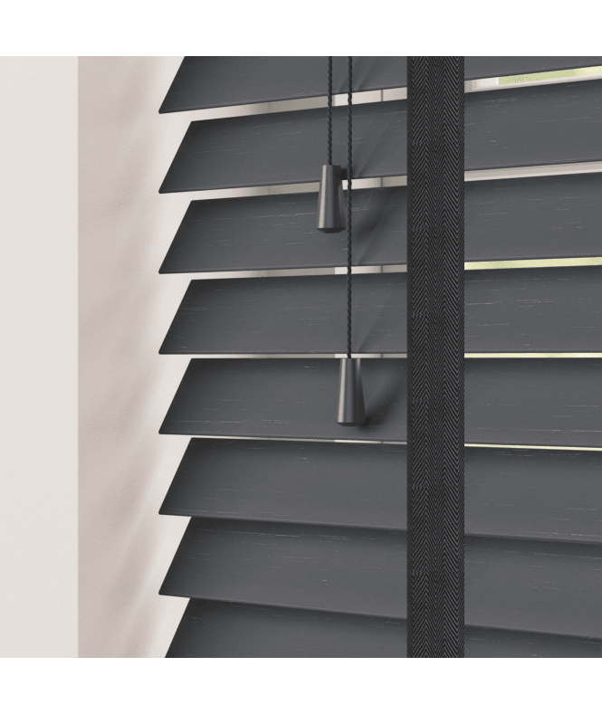 Sunwood 50mm Slat Grey Real Bamboo Wood Venetian Blind With Tapes 120cm Drop