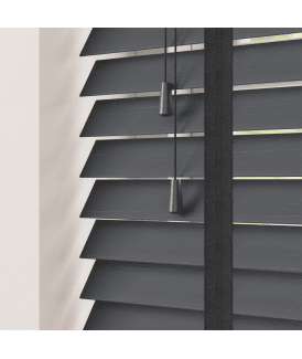 50mm Slat Grey Real Bamboo Wood Venetian Blind With Tapes 120cm Drop