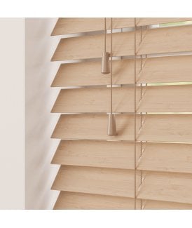 50mm Slat Light Brown Real Bamboo Wood Venetian Blind With Strings 120cm Drop