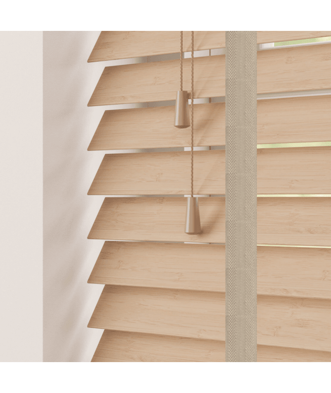 Sunwood 50mm Slat Light Brown Real Bamboo Wood Venetian Blind With Tapes 120cm Drop