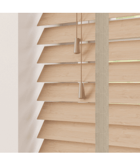 50mm Slat Light Brown Real Bamboo Wood Venetian Blind With Tapes 120cm Drop