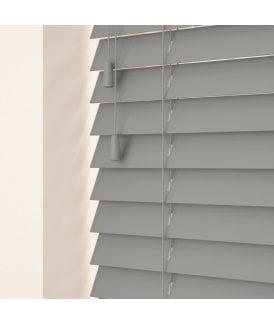 50mm Slat Light Grey Real Wood Venetian Blind With Strings 120cm Drop