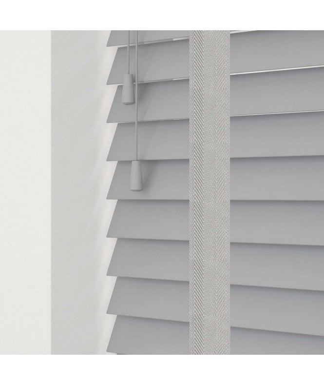 Sunwood 50mm Slat Light Grey Real Wood Venetian Blind With Tapes 120cm Drop