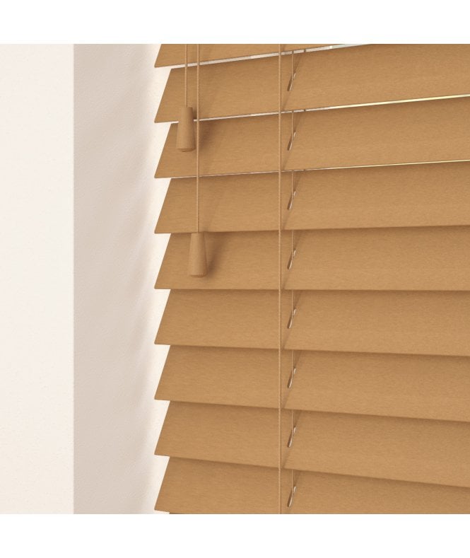 Sunwood 50mm Slat Light Oak Real Wood Venetian Blind With Strings 120cm Drop