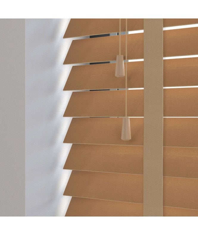 Sunwood 50mm Slat Light Oak Real Wood Venetian Blind With Tapes 120cm Drop