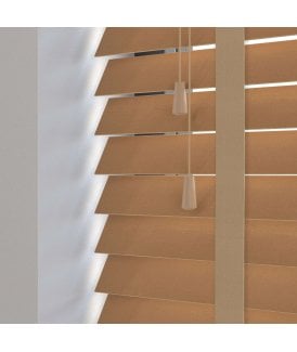 50mm Slat Light Oak Real Wood Venetian Blind With Tapes 120cm Drop