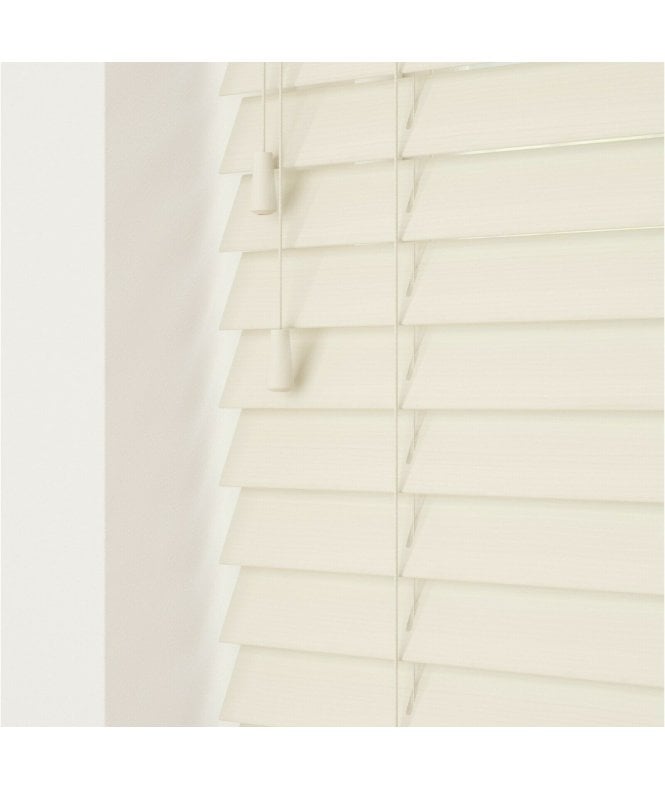Sunwood 50mm Slat Misty White Faux Wood Venetian Blind With Strings 120cm Drop