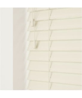 50mm Slat Misty White Faux Wood Venetian Blind With Strings 120cm Drop
