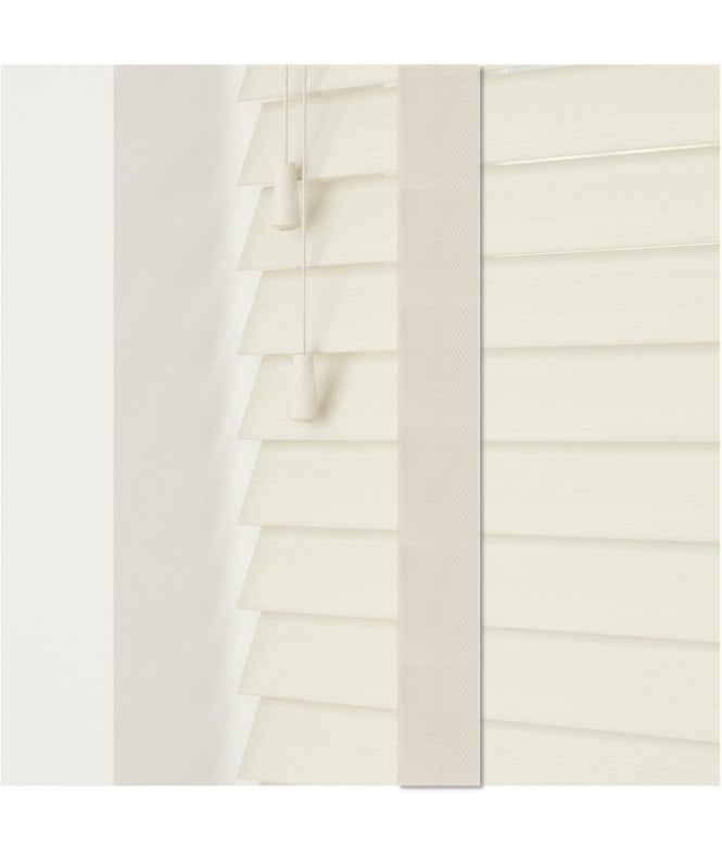 Sunwood 50mm Slat Misty White Faux Wood Venetian Blind With Tapes 120cm Drop