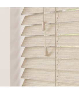 50mm Slat Natural Oak Faux Wood Venetian Blind With Strings 120cm Drop