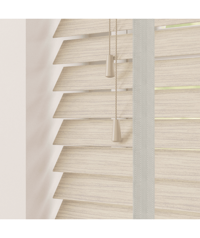 Sunwood 50mm Slat Natural Oak Faux Wood Venetian Blind With Tapes 120cm Drop