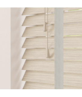 50mm Slat Natural Oak Faux Wood Venetian Blind With Tapes 120cm Drop