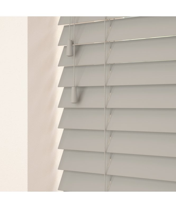 Sunwood 50mm Slat Pale Grey Real Wood Venetian Blind With Strings 120cm Drop