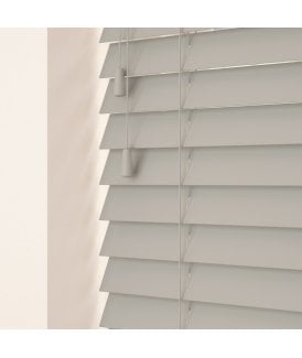 50mm Slat Pale Grey Real Wood Venetian Blind With Strings 120cm Drop