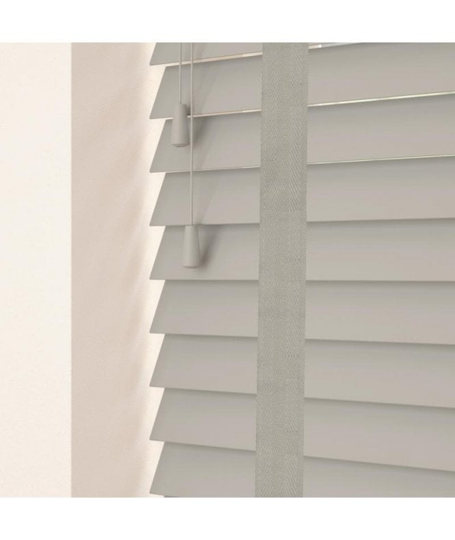 Sunwood 50mm Slat Pale Grey Real Wood Venetian Blind With Tapes 120cm Drop
