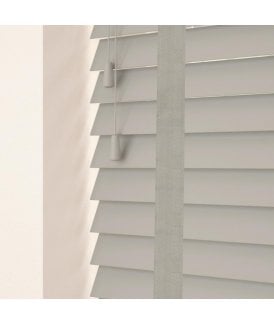 50mm Slat Pale Grey Real Wood Venetian Blind With Tapes 120cm Drop