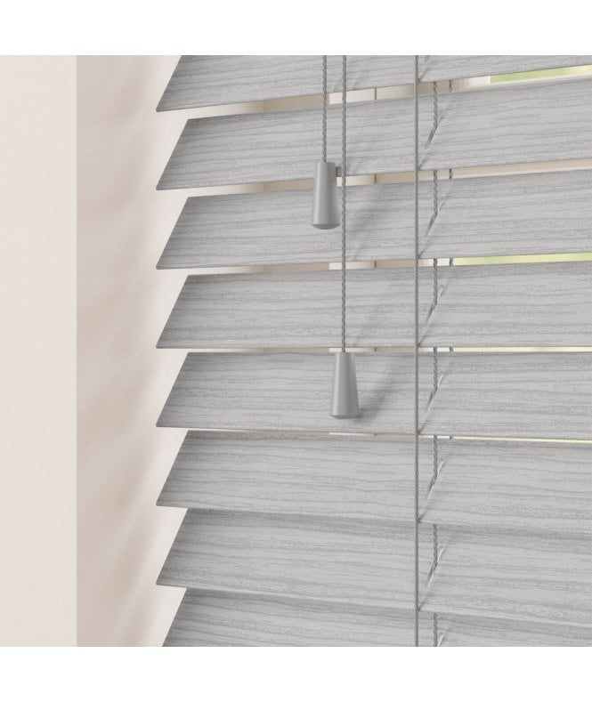 Sunwood 50mm Slat Silver Birch Faux Wood Venetian Blind With Strings 120cm Drop