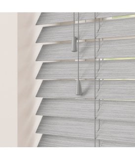 50mm Slat Silver Birch Faux Wood Venetian Blind With Strings 120cm Drop