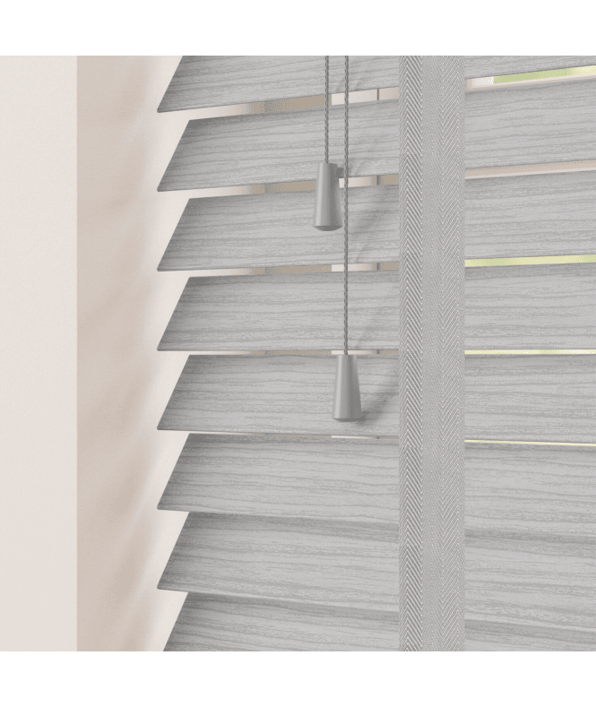 Sunwood 50mm Slat Silver Birch Faux Wood Venetian Blind With Tapes 120cm Drop