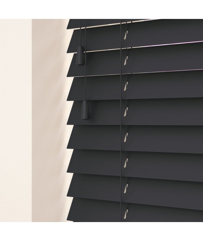 Sunwood 50mm Slat Slate Grey Real Wood Venetian Blind With Strings 120cm Drop