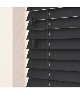50mm Slat Slate Grey Real Wood Venetian Blind With Strings 120cm Drop