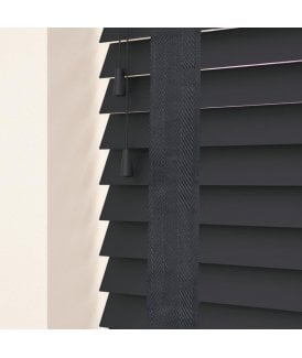 50mm Slat Slate Grey Real Wood Venetian Blind With Tapes 120cm Drop