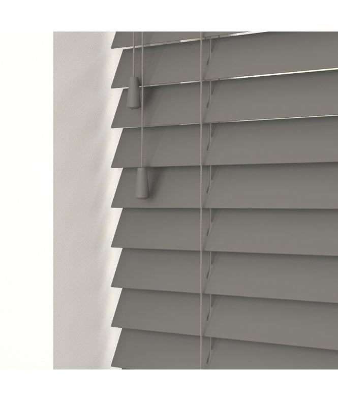 Sunwood 50mm Slat Smooth Grey Faux Wood Venetian Blind With Strings 120cm Drop
