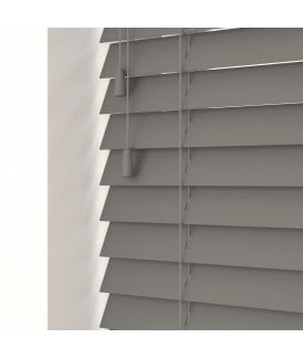 50mm Slat Smooth Grey Faux Wood Venetian Blind With Strings 120cm Drop
