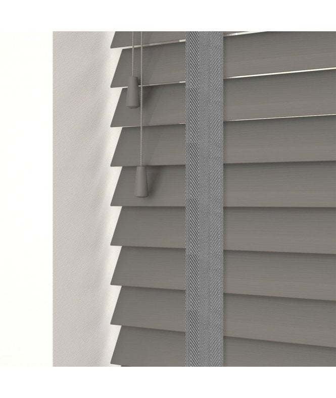 Sunwood 50mm Slat Smooth Grey Faux Wood Venetian Blind With Tapes 120cm Drop