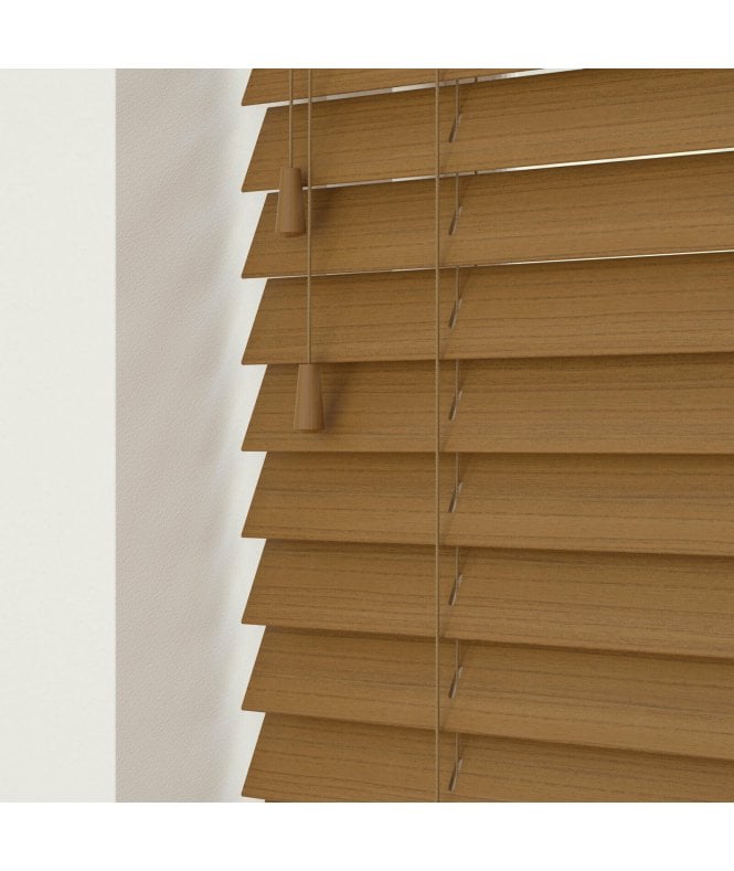 Sunwood 50mm Slat Truffle Faux Wood Venetian Blind With Strings 120cm Drop