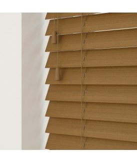 50mm Slat Truffle Faux Wood Venetian Blind With Strings 120cm Drop