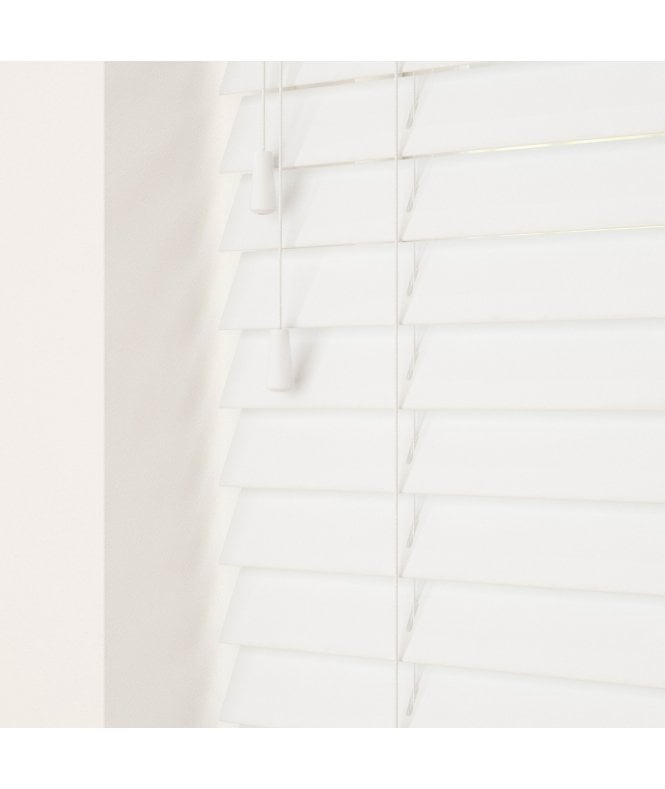 Sunwood 50mm Slat Ultra White Faux Wood Venetian Blind With Strings 120cm Drop